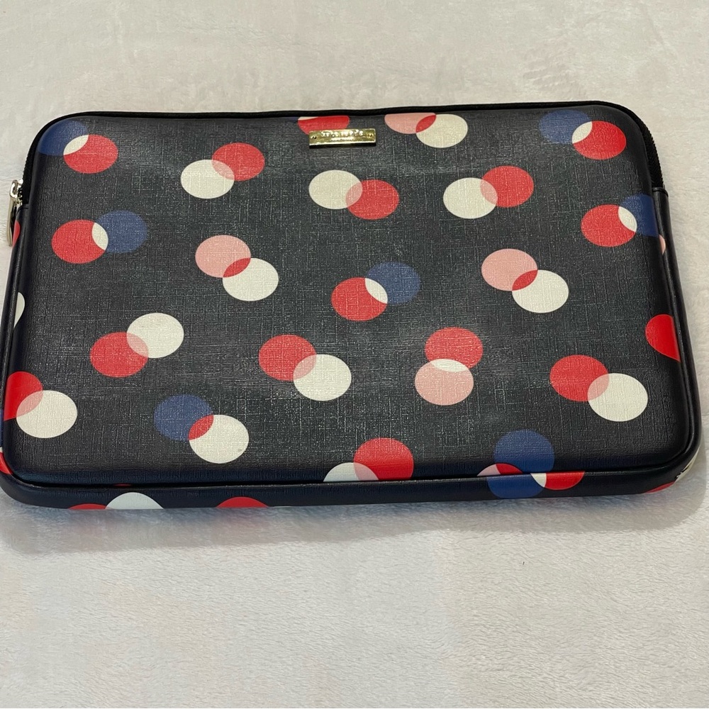 KATE SPADE LAPTOP BAG. BLUE RED, WHITE POLKA-DOT